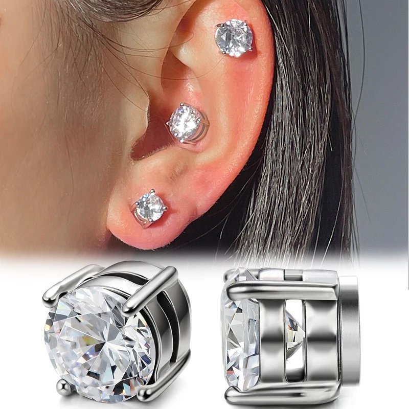 

1PC Crystal Strong Magnetic Ear Stud For Women Zircon Clip Earrings Men Punk No Hole Magnet Earrings Non Piercing Jewelry Gift