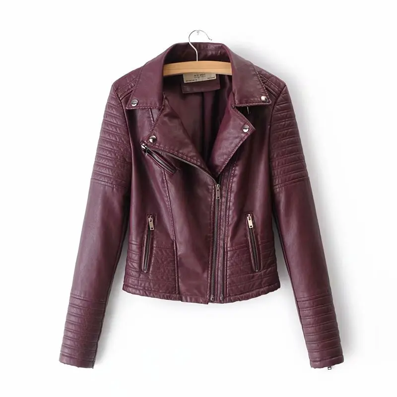 Leather Women Top  Women's Spring  Leather Coat Short Fit European  American Motorcycle Leather Jacket   Zipper  Moto & Biker