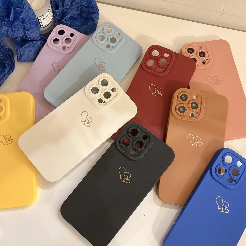 

10Pcs/lot Solid Color Love Hearts Case For iPhone 13 11 12 Pro Max Soft Shockproof Silicone Cover for iphone XS X XR Max 7 8