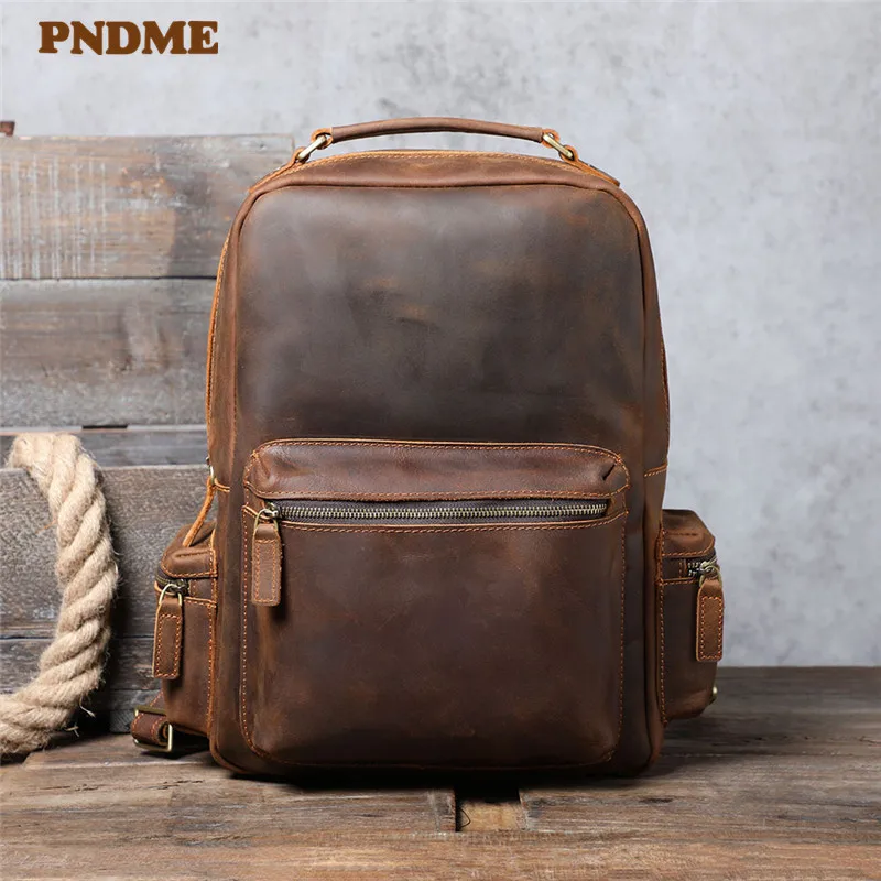 Vintage natural crazy horse cowhide men's backpack simple large-capacity genuine leather ladies bagpack outdoor travel schoolbag