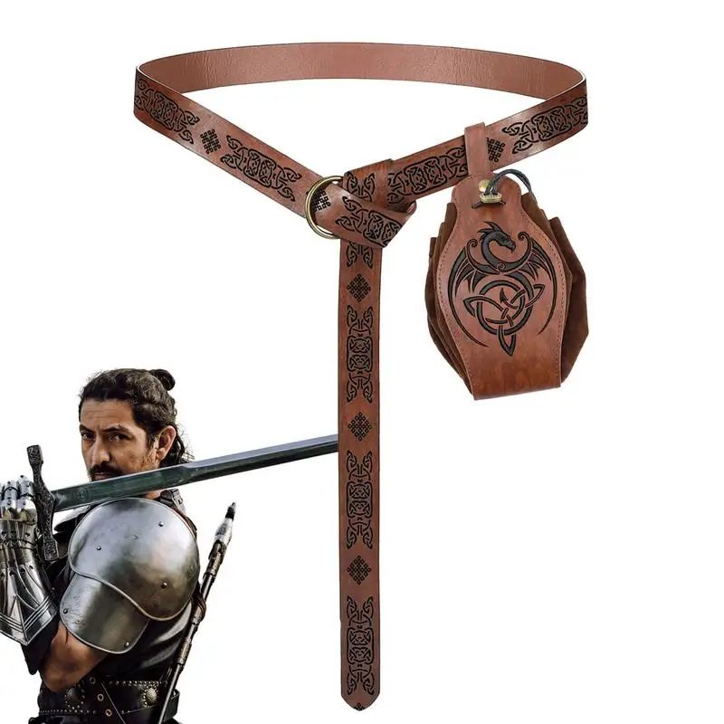 

Renaissance Embossing Knight Belt Halloween Leather Belt For Men Reusable Renaissance Accessories Medieval Costume For Men Kids