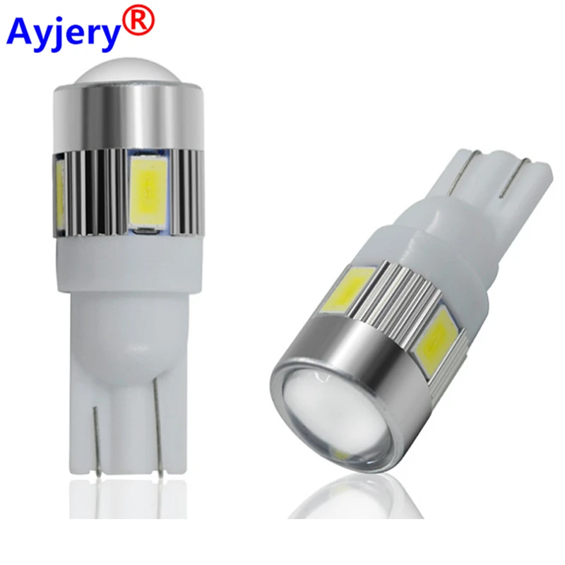 

AYJERY 300PCS 12V Car T10 LED Bulb 5630 6 SMD 194 168 W5W LED Signal Light Auto Interior Wedge Side License Plate Lamps White