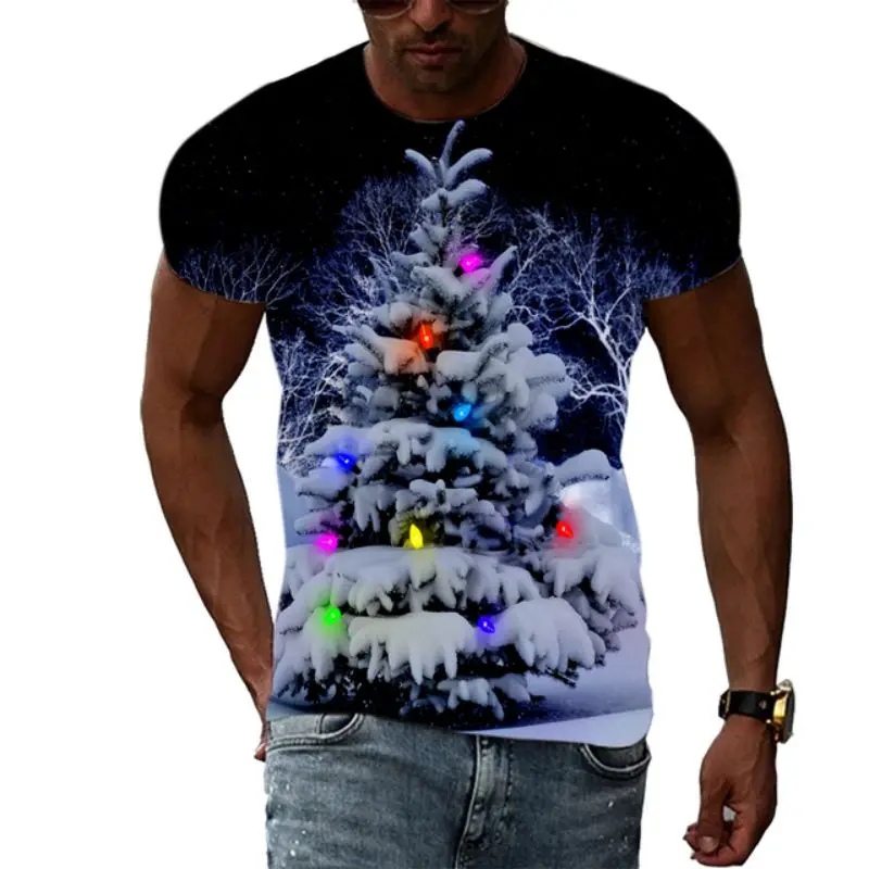 

2022 Novelty Christmas Men's T-Shirt Carnival Party Men's Top Christmas Tree Theme Print Short Sleeve Daily Street Fashion Y2k