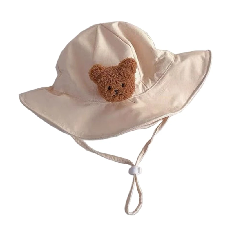 

Fashion Baby Boys Girls Cartoon Bear Adjustable Kids Hats Plaid Style Summer Beach Travel Accessories 2022 New