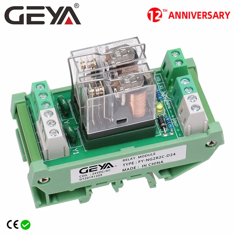 

GEYA NG2R 2 Channel Relay Module 12V 24V 1SPDT Relay 10A Plug in Type Relay Board