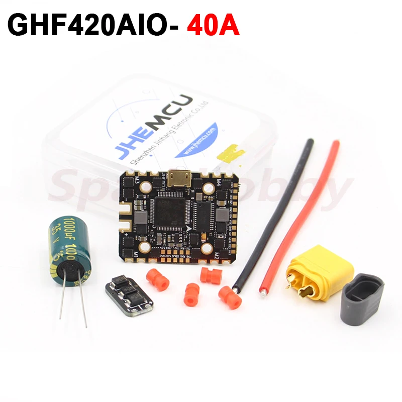 

JHEMCU GHF420AIO MPU6000 F405 Flight Controller 40A 4 in1 BLheli_S 2-6S Lipo Brushless ESC For RC Toothpick Crossing FPV Drones