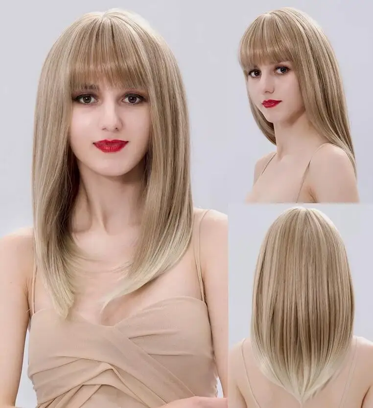 Термостойкие волосы с блестками и короткой прямой бахромой