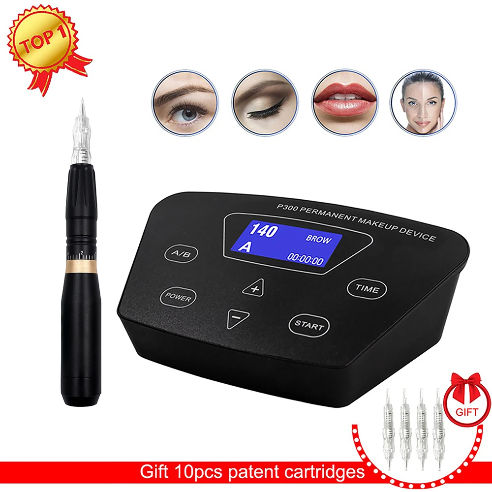 Newest Multi-Functional Permanent Makeup Rotary Tattoo Machine P300  Tattoo Pen for Academy Training Eyebrows with Needle