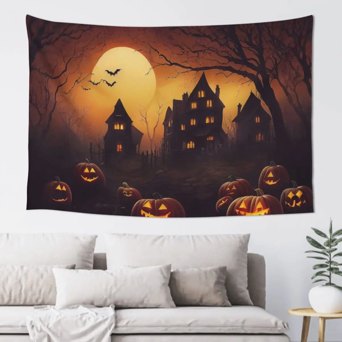 

Halloween Pumpkin Tapestry Wall Hanging Aesthetic Room Decor Artwork Landscape Tapestry Bedroom Decoration 60x40in