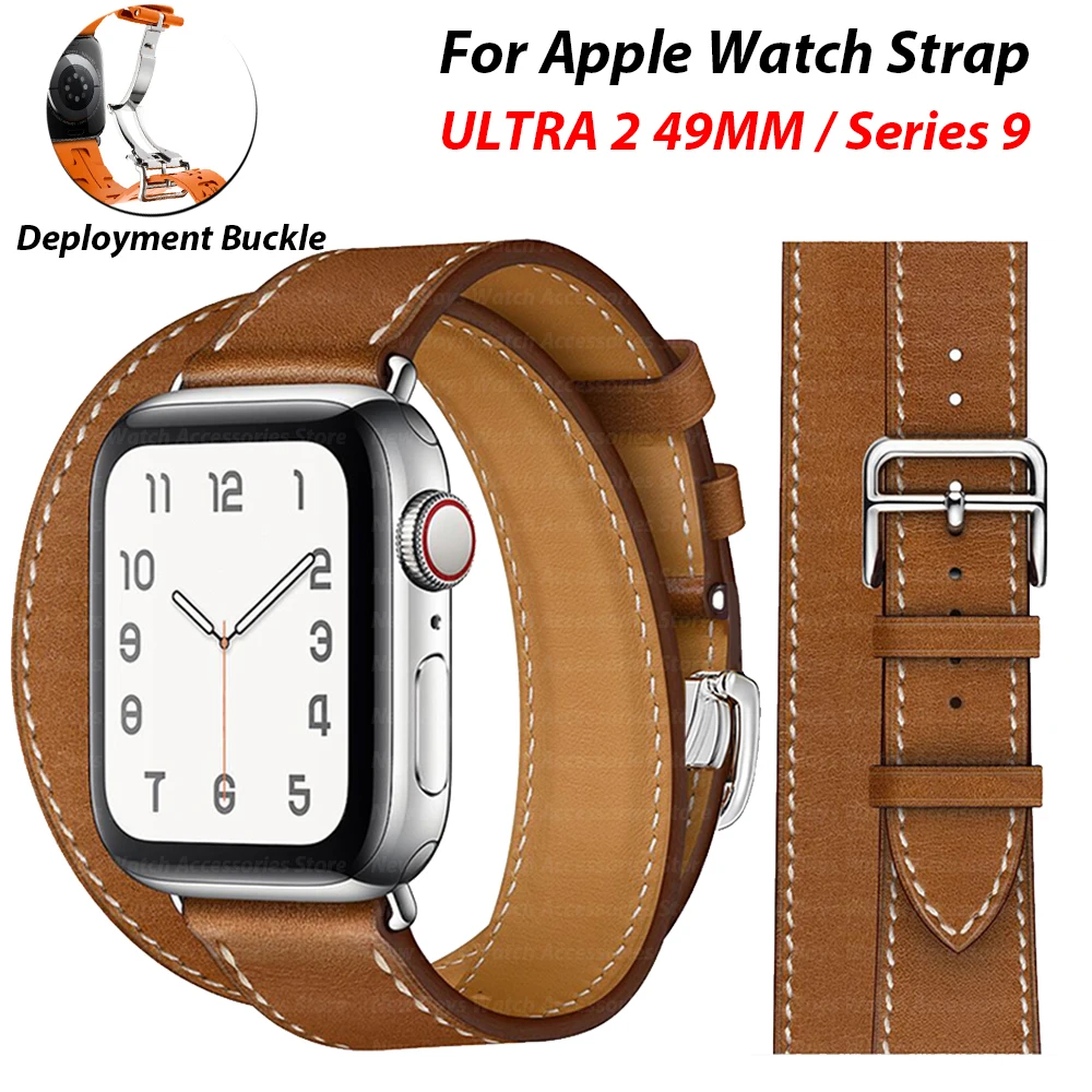 

Ремешок из натуральной кожи для Apple Watch Ultra 2 49 мм Series 9 8 7 41 мм 45 мм