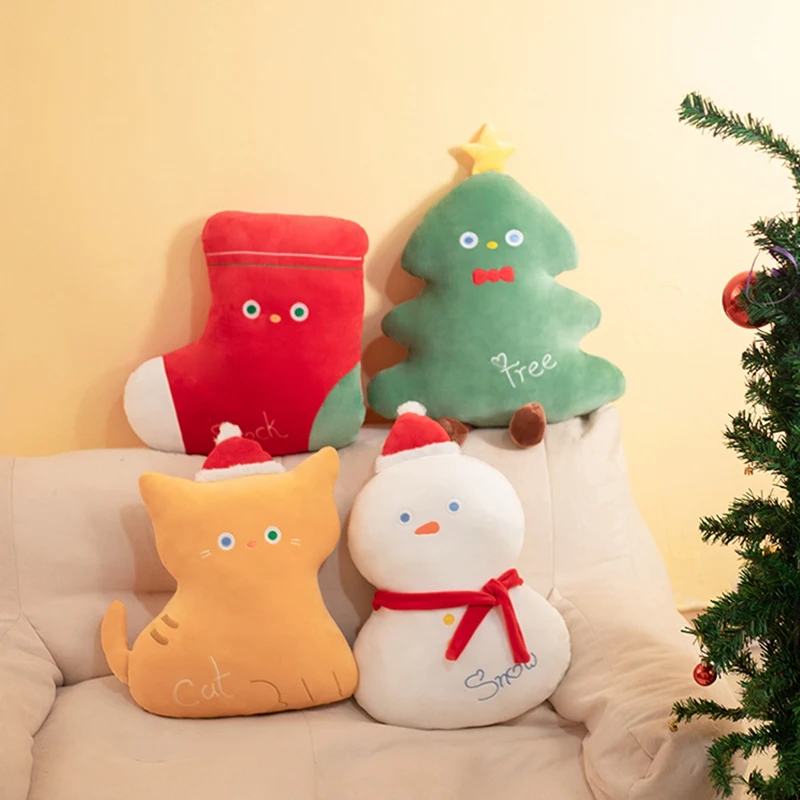

1pc Christmas Decor Stuffed Plush Toys Lovely Snowman Cat Christmas Tree Plushie Pillow Kids Nice Gifts
