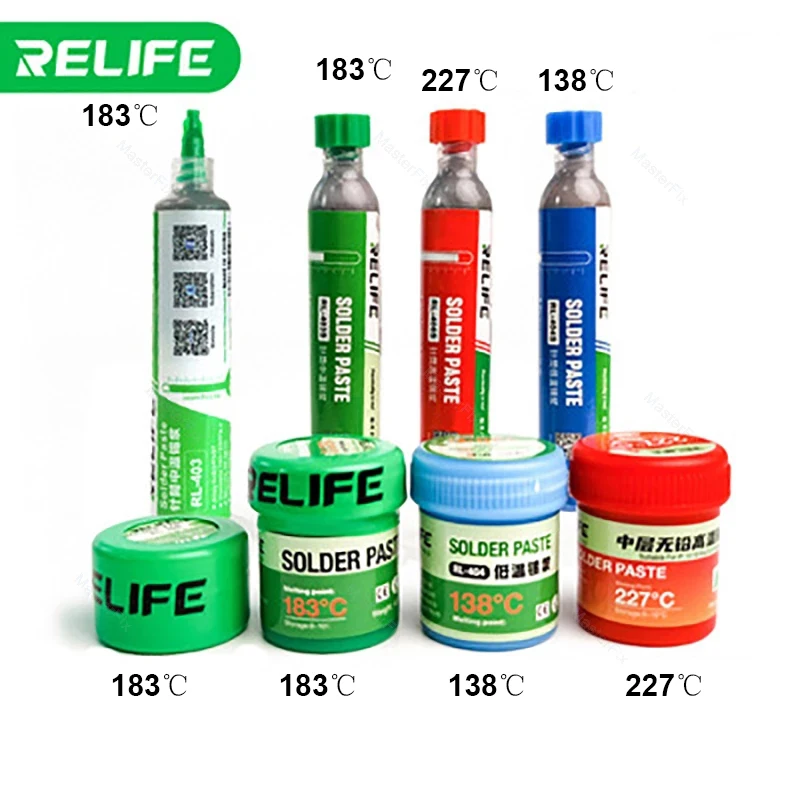 

RELIFE BGA Tin Soldering Paste 138℃/183℃/227℃ Lead-Free Low/Medium/High Temperature PCB Repair Welding Flux Syringe Type Solder