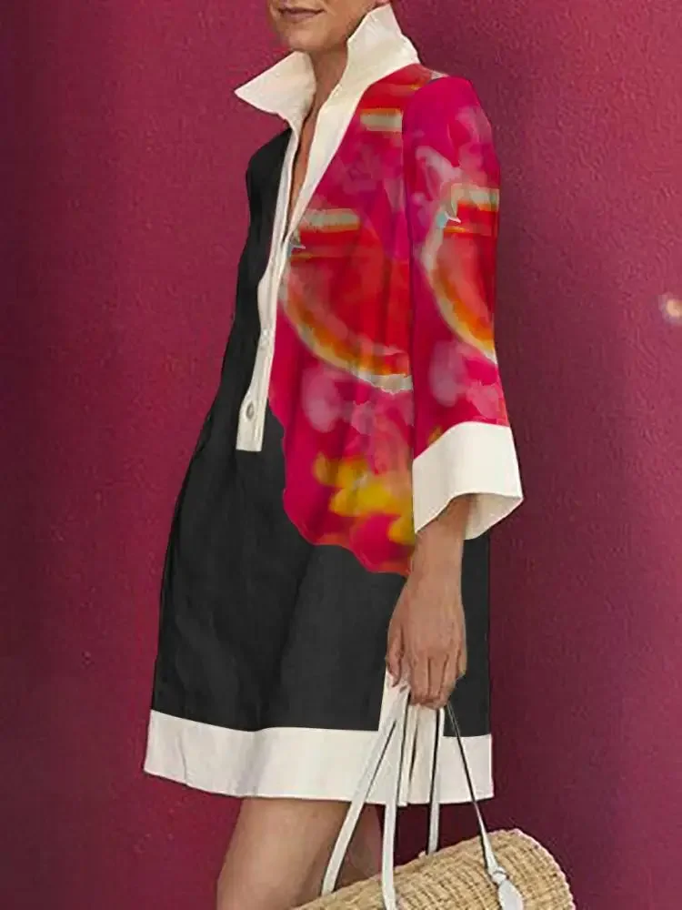 Платье-рубашка с цветочным принтом Freeacy для городских женщин воротник лацканами