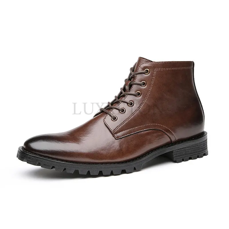 

Mens Leisure Black Brown Ankle Boots Breathable Lace-up Original Leather Shoes Vintage Cowboy Boot Spring Autumn Short Botas Man