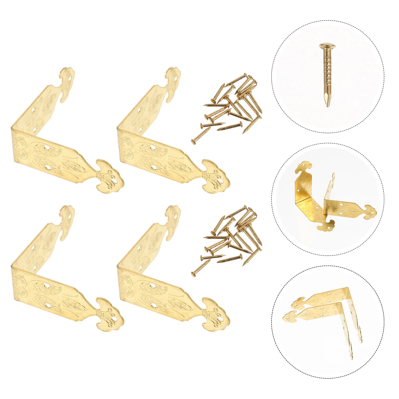 

4 Sets Metal Desk Corner Guard Table Safety Protector Vintage Style Furniture Accessories Case Guards Brass