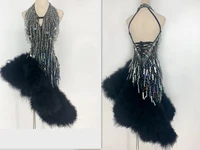 whynot dance new feather tube bead customized latin dance competition dress for girls or women fast free shipping