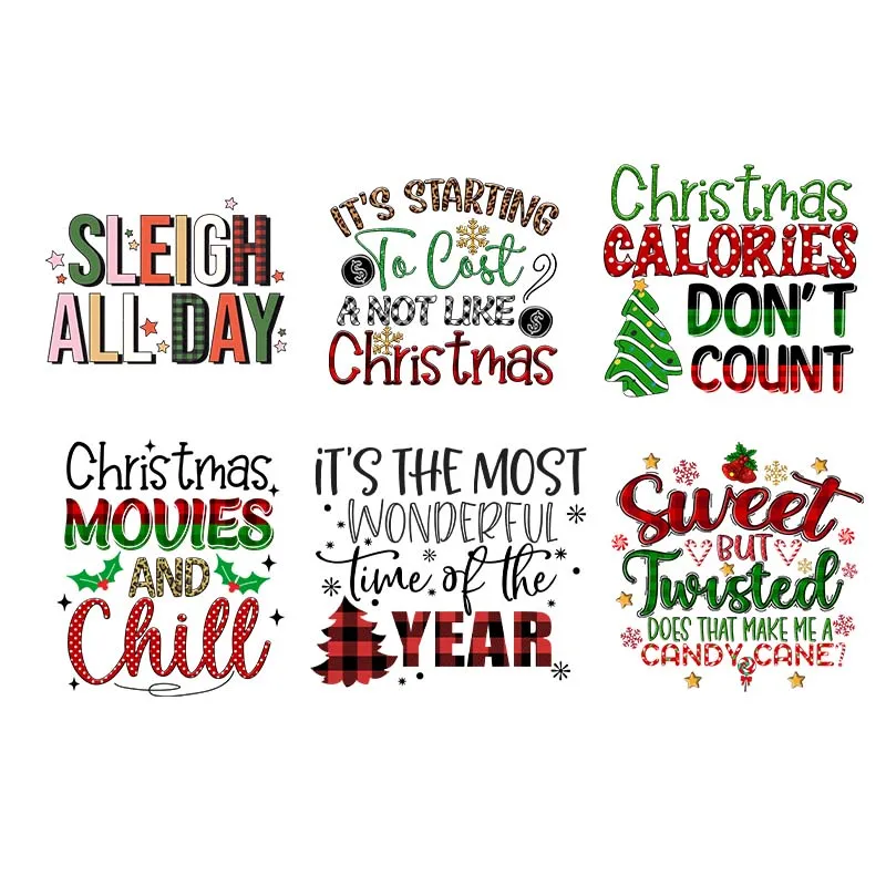 Рождественские калории DTF переводная наклейка одежда красочные буквы утюг на