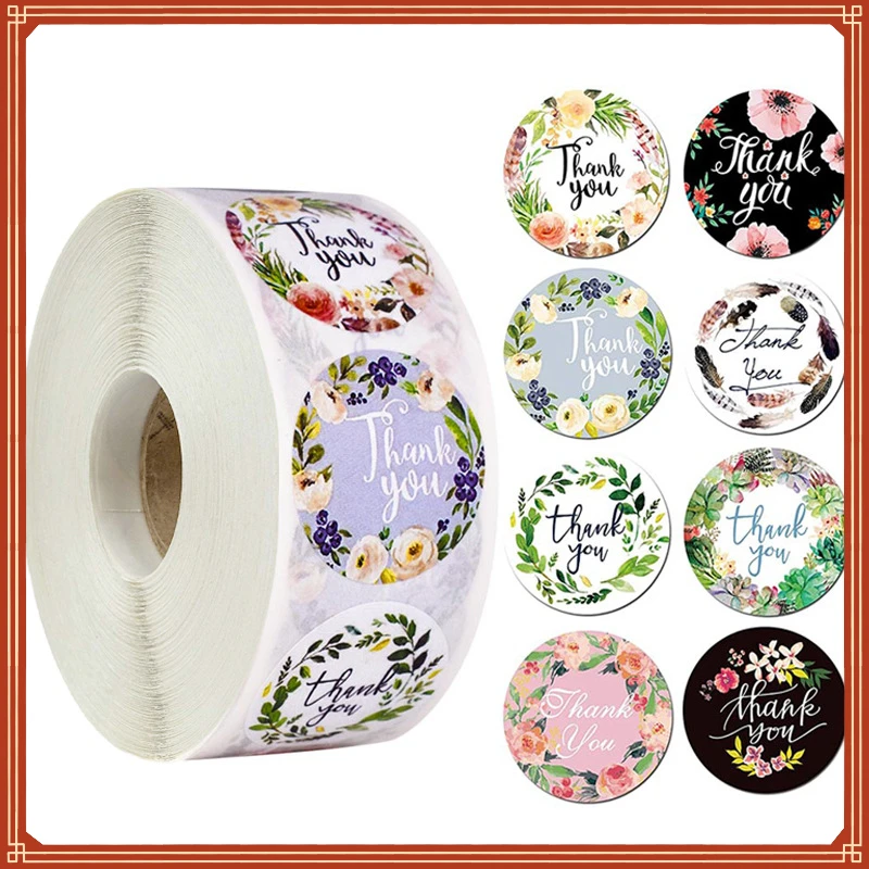 

Thank You Round Sticker Scrapbook Envelope Seal Sticker Gift Flower Decoration Stationery Label Sticker