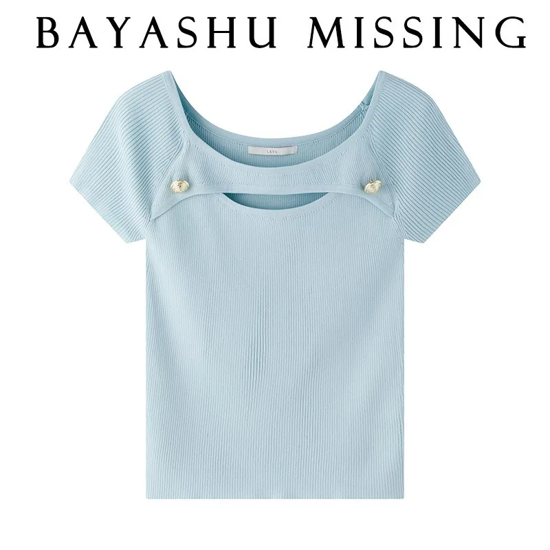 

Ice Cool Silk Knitted T-shirt Short Sleeve Women's Spring/Summer New Korean Version Design Sense Slim Fit Pure Desire Hollow Out