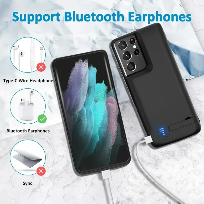 Фото Чехол с аккумулятором емкостью 6000 мАч для Samsung Galaxy S24 S23 Ultra S22 S8 S10 S10e Note 20 8 9 10 S20 FE Plus S21 + зарядное устройство Ultra Power Bank №5
