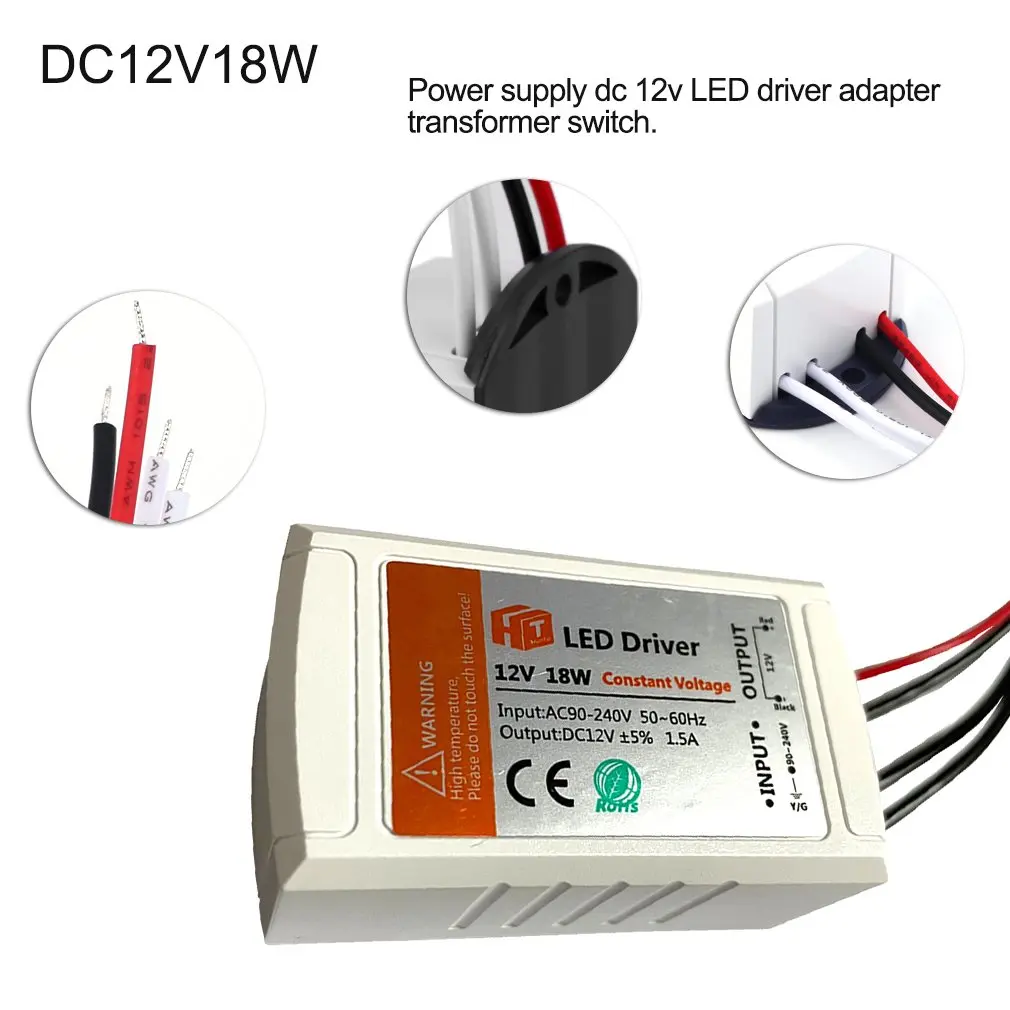 

Источник питания для светодиодной ленты, 18/28/48/72/100 Вт, 12 В постоянного тока, трансформатор, выходной переключатель, 100-240 В