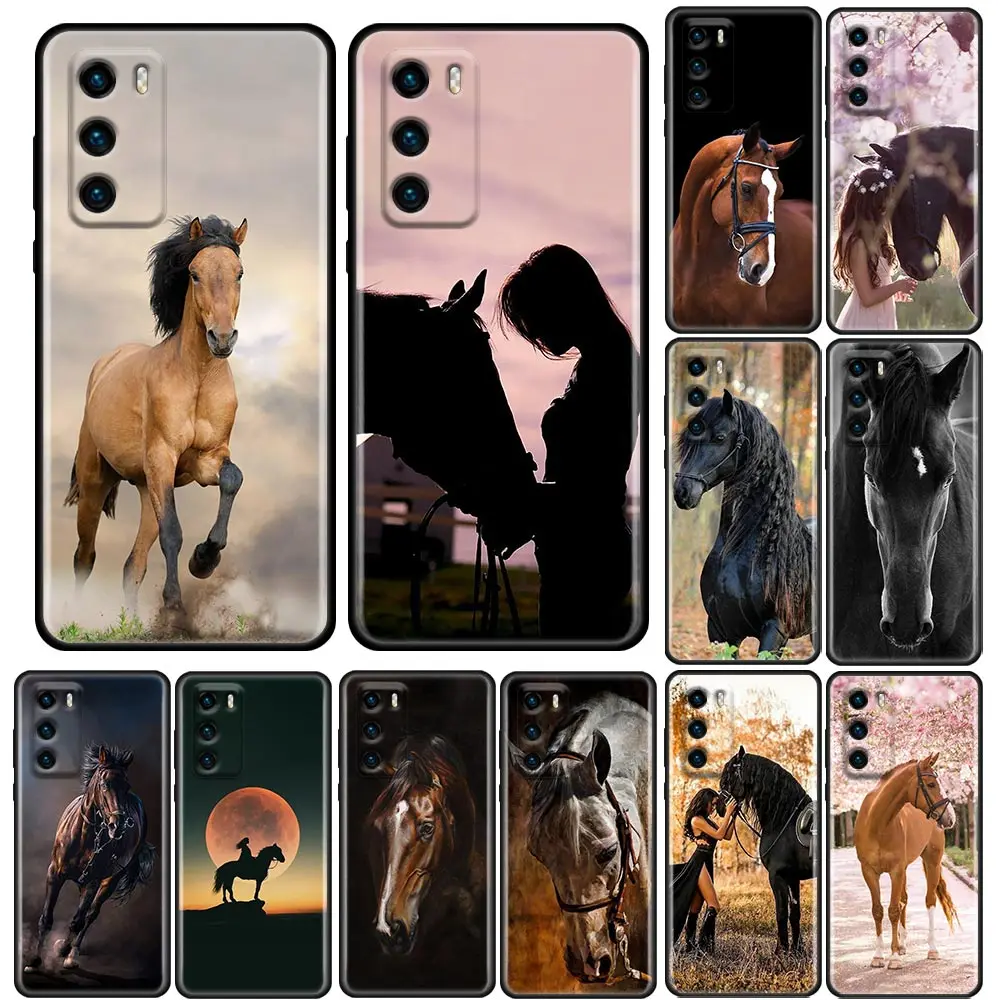 

Animal Galloping Horse Girl Drawing Silicon Funda For Huawei P20 P30 P40 Lite Back Cover P20 P30 Pro P10 P50 P Smart Z Soft Case