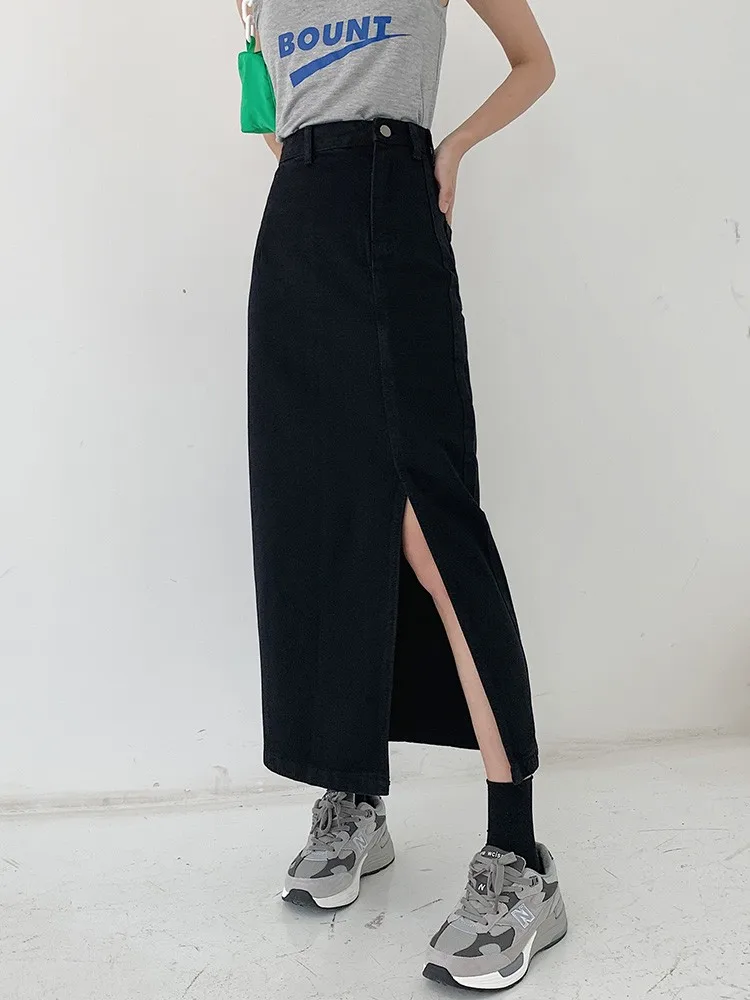 

High Waist Slit Mid-length Denim Skirt Women's Summer New Slim Bag Hip Skirt