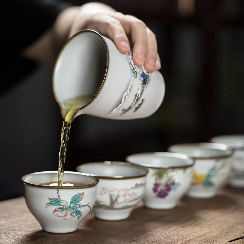 Moon White Ru Kiln Bell Cup Kombucha Master Gracked Glaze Чайная чашка Чайный сервиз Керамическая Чайные