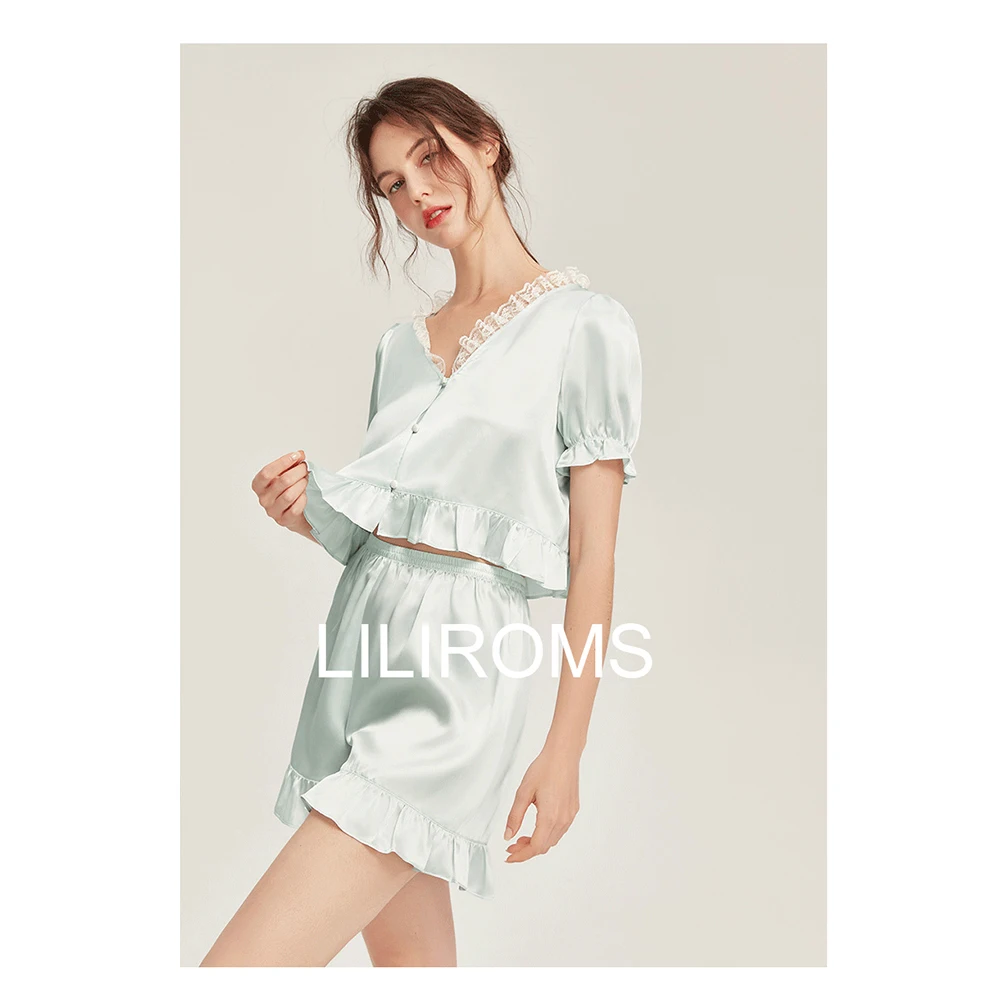 LiliRoms New 22 Momme100% Silk Pajamas Set Sleepwear Luxury Natural Silky Shorts Sleep Women's Clothing For Your Love Gift