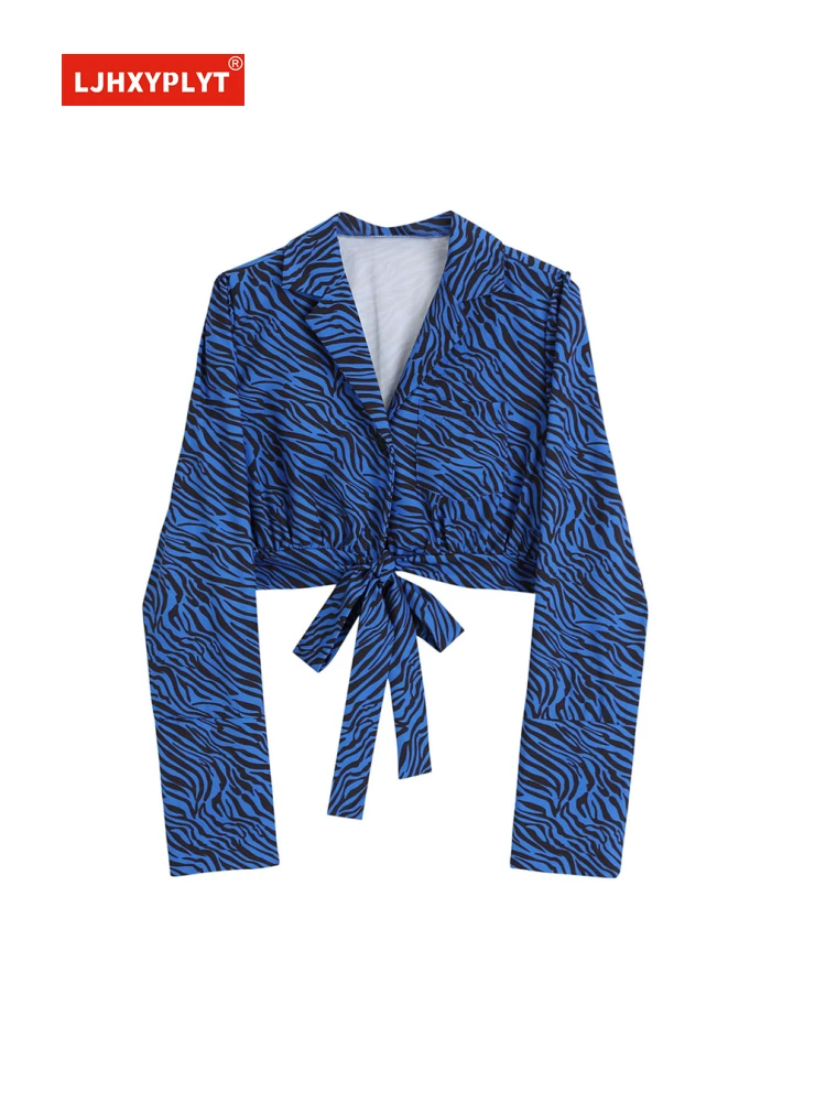 Женский укороченный костюм с длинными рукавами блузка синего цвета и