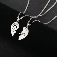 couple key lock pendant love stitching alloy necklace personality fashion simple couple necklace hot selling wild jewelry pendan