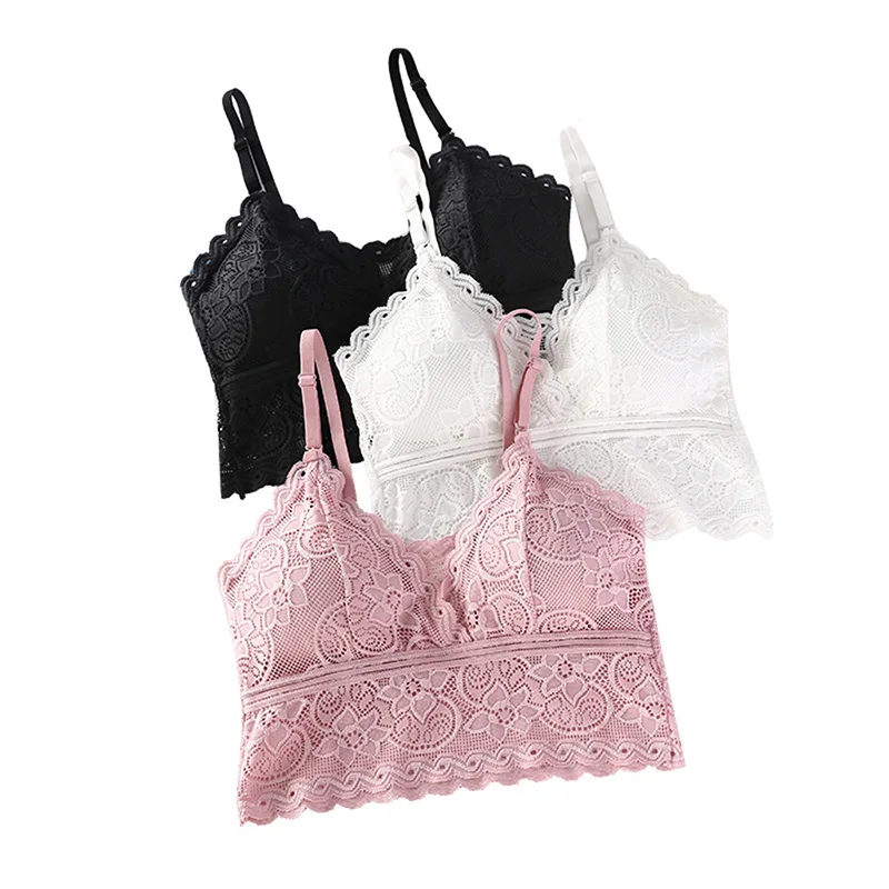

Womens Lace Breathable White/Black/Pink Bra Push Up Bralette Wire Free Adjust Strap Bras Seamless Brassiere