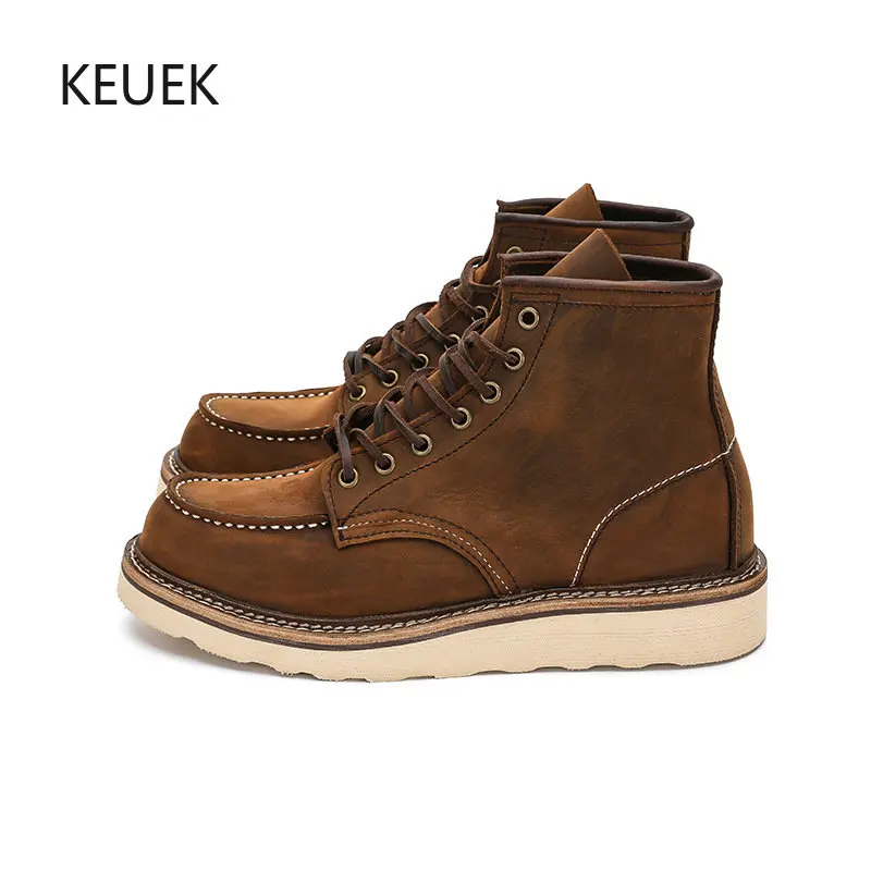 

New British Style Lace-Up Ankle Outdoor Desert Motorcycle Boots Men Casual Thick Sole Genuine Leather High Top Shoes Male 5A