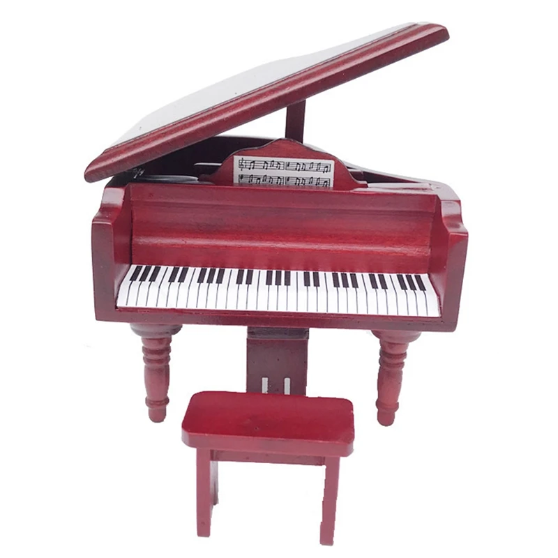 

1/12 Miniature Dollhouse Wooden Grand Piano Mould With Stool Set,For Kids For Home Children Instrument Toys