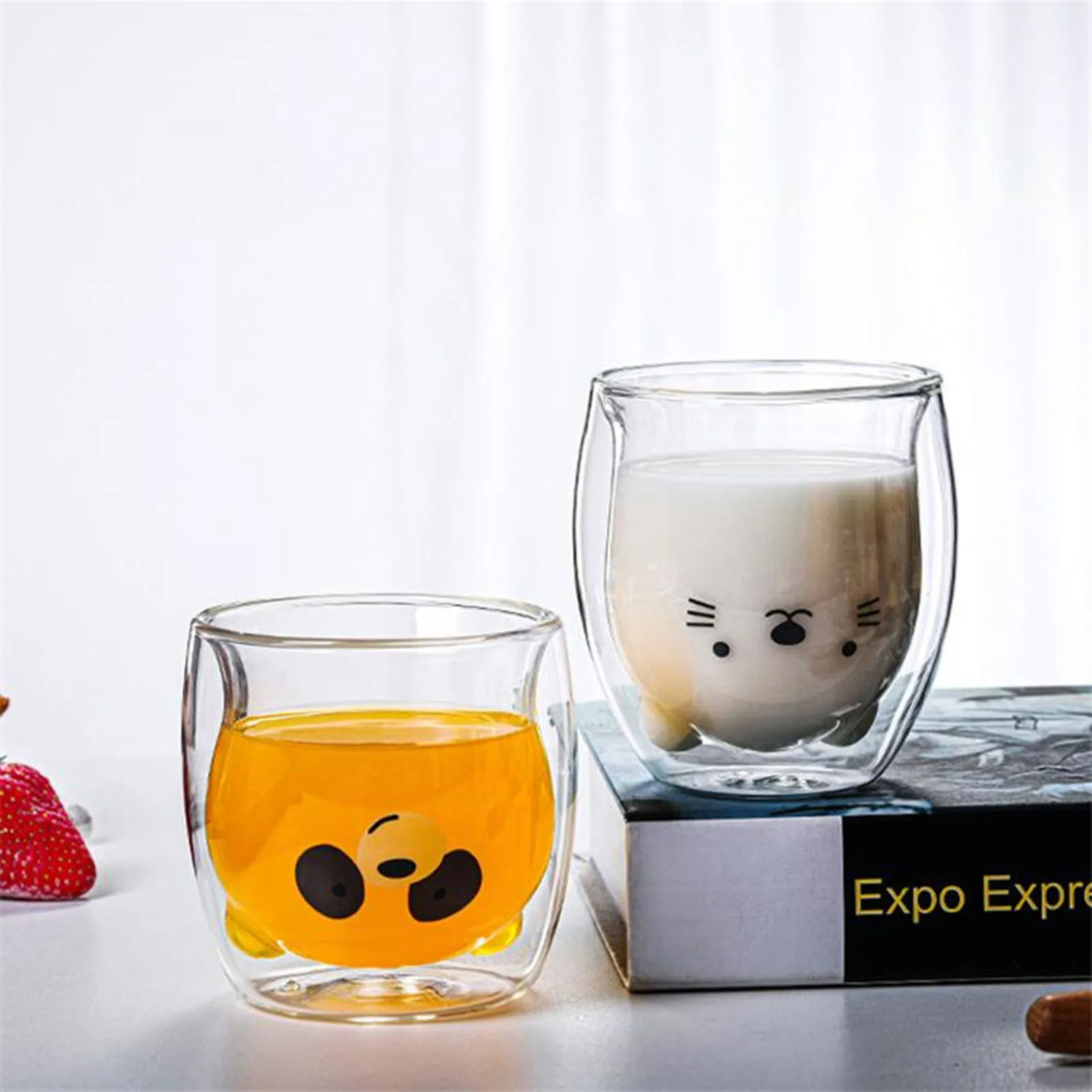

Creative Double-layer Glass Cute Cartoon Bear Cup Used for Macchiato Latte Tea Smoothie Juice Coffee Drink Milk Mug Office Home