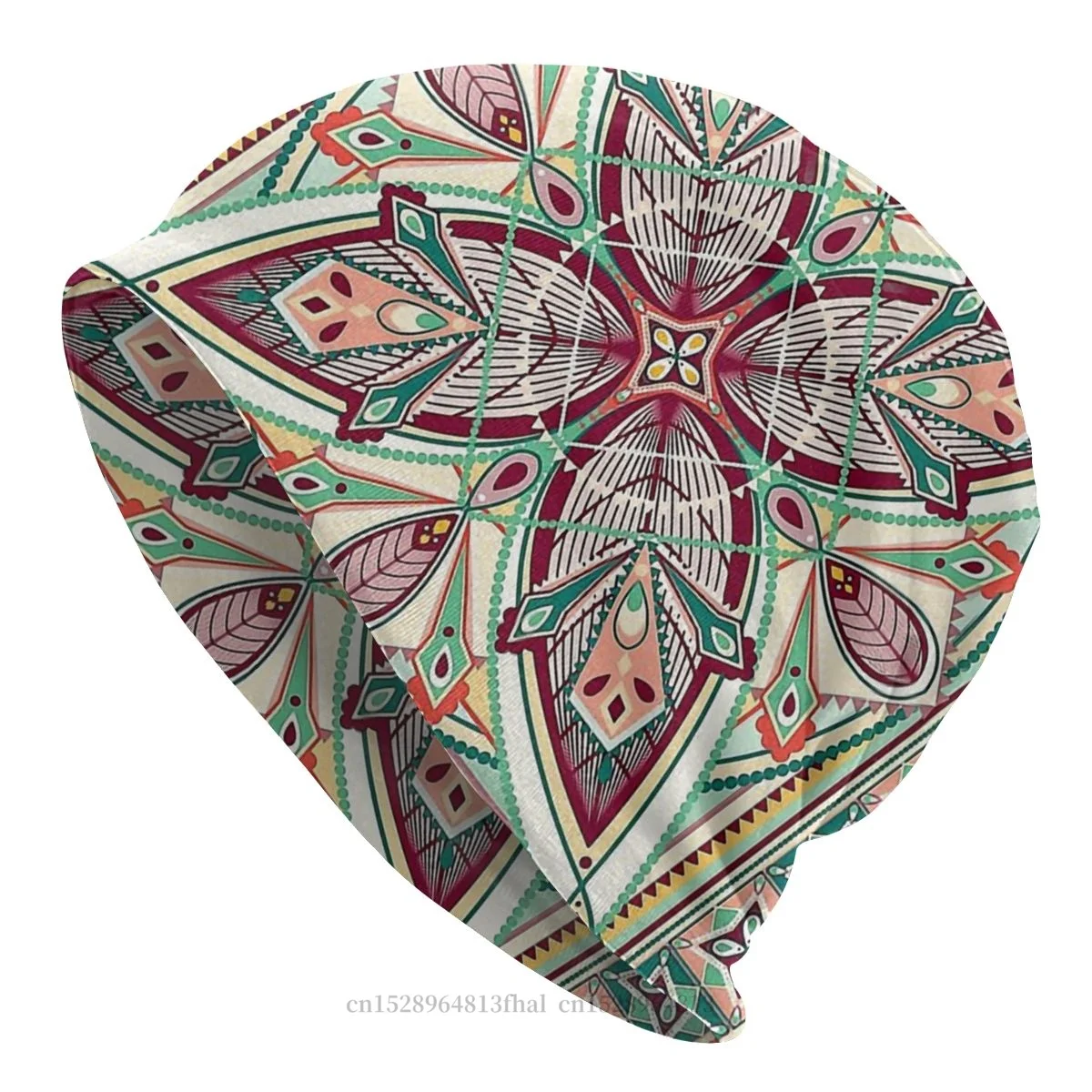 

Mandala Deco Skullies Beanies Caps Burgundy Art Hat Winter Warm Bonnet Hats for Men Women