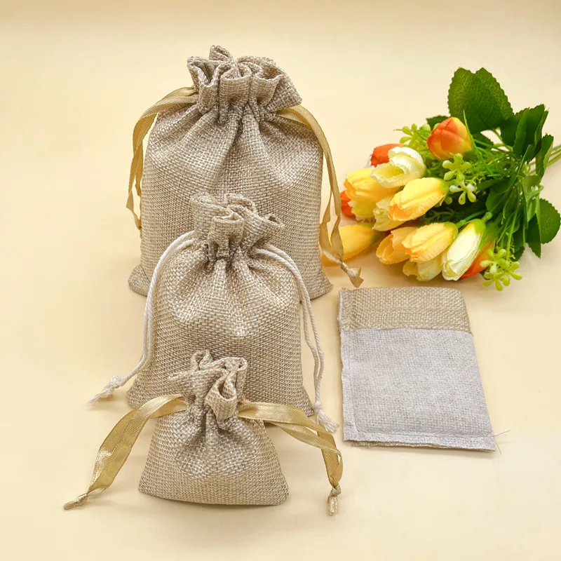25 шт. мешок из мешковины с джутовыми мешками на шнурке джутовые мешки упаковочные
