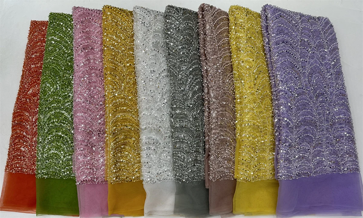 Новейшая розовая африканская кружевная ткань с блестками 2024 высокое качество