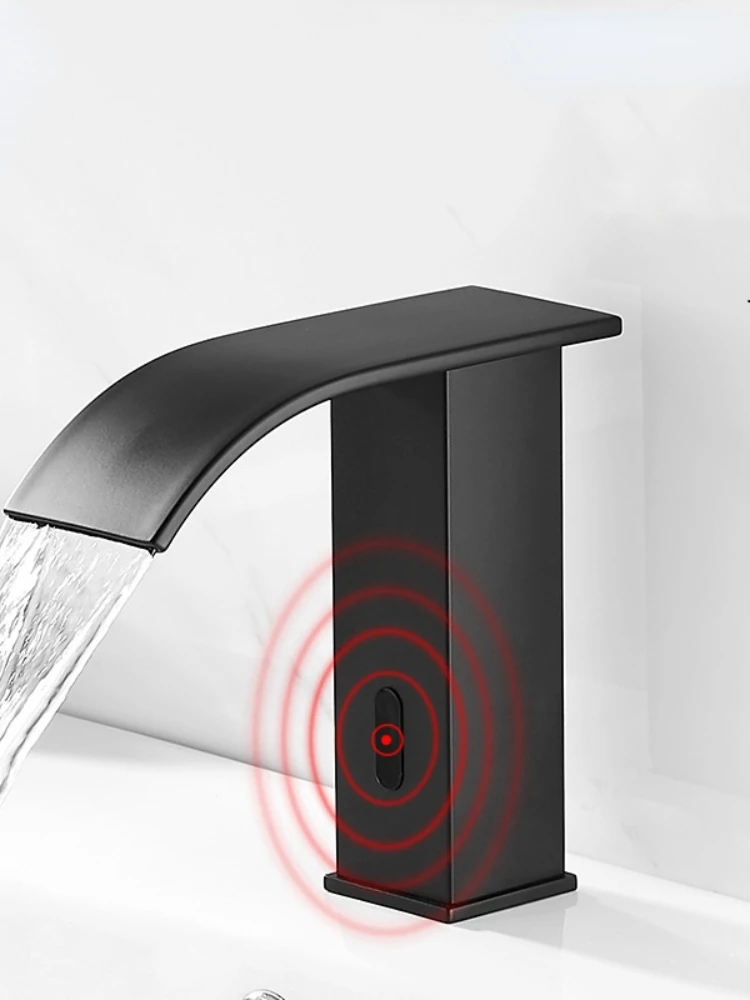 

Luxury Matte black Sensor Bathroom Faucet Cold and Hot Deck Mounted Tap Short and Tall Sink Mixer