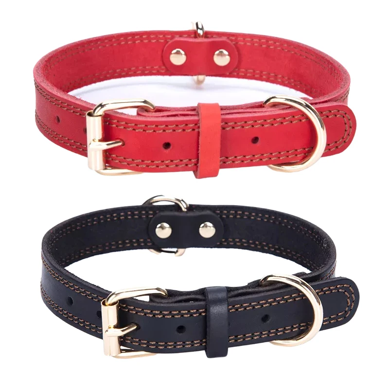 

Кожаный ошейник для собак, Регулируемый аксессуар для щенков, маленький, средний, большой размер