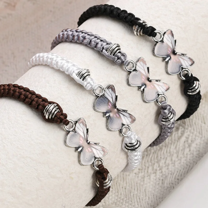 

Handmade Braided String Bracelet For Women Blue Butterfly Pendant Adjustable Charm Bracelets&Bangles Fashion man Jewelry Gifts