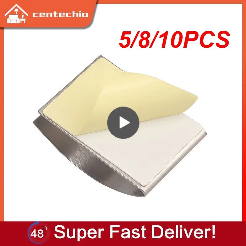 

5/8/10PCS 2 Push-in Tea Towel Holder Handle Hooks Chrome-plated Self-adhesive Kitchen Cloth Clip Wall Mounted Kitchen Racks