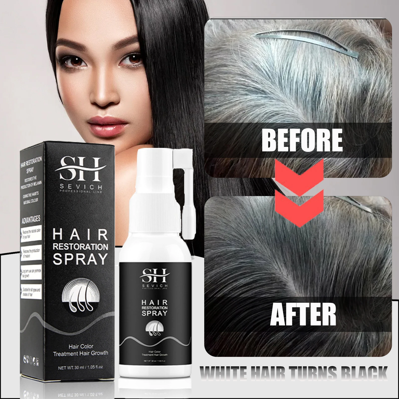 Sevich Gray White Hair Treatment Serum Spray Restore Black Hair Color Anti Hair Loss Essence Prevent Baldness Nourish Scalp Care