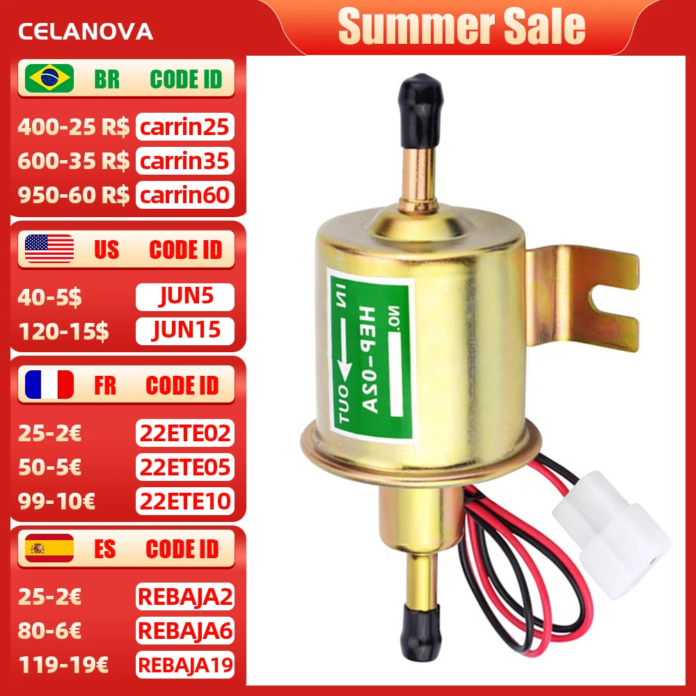 

12V HEP-02A Electric Fuel Pump Low Pressure Bolt Fixing Wire Universal Diesel Petrol Gasoline For Car Carburetor Motorcycle ATV