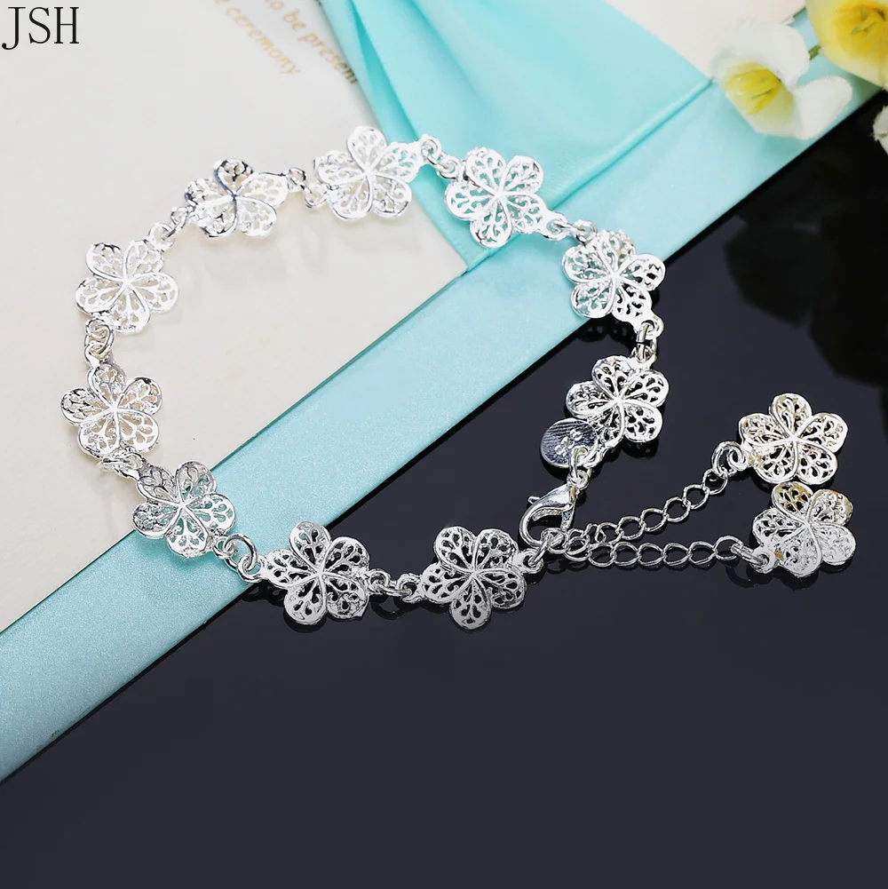 

Hot Wedding 925 Sterling Silver Beautiful Flowers Bracelet for Women Classic High Quality Fashion Jewelry Wholesale 20CM Jkldjla