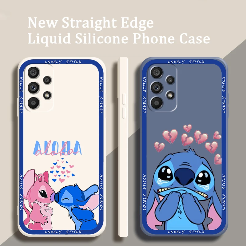 

Disney Lilo & Stitch Cartoon Liquid Rope Funda Phone Case For Samsung A73 A53 A33 A52 A32 A23 A22 A71 A51 A21S A03S A50 A30 5G