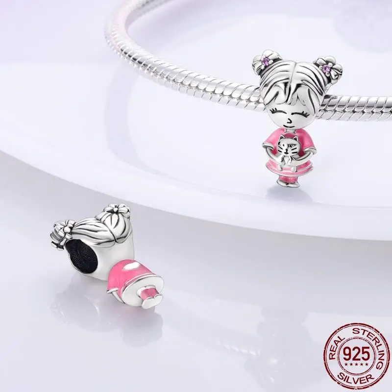 Фото Новинка 100% г., серебро 925 пробы, Подходит для Pandora, 925 оригинальные подвески для браслета, милые свадебные блестящие бусины с розовым поцелуем, изящное Изготовление ювелирных изделий своими руками №4