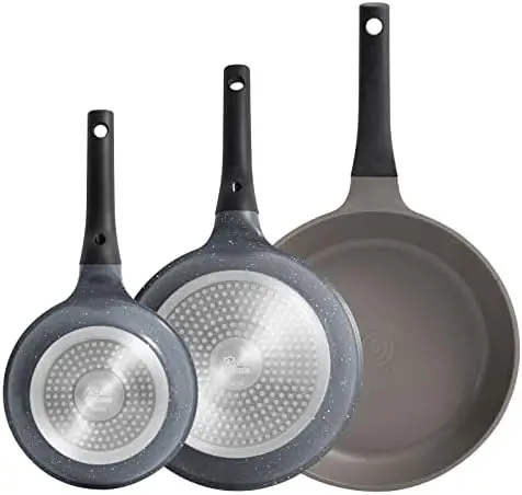 

Nonstick Frying Pan Set, 3 Pcs Cookware for Omelet, Skillet & Sauté, Induction, Oven & Dishwasher Safe, PFAS & PTFE Pizza acces