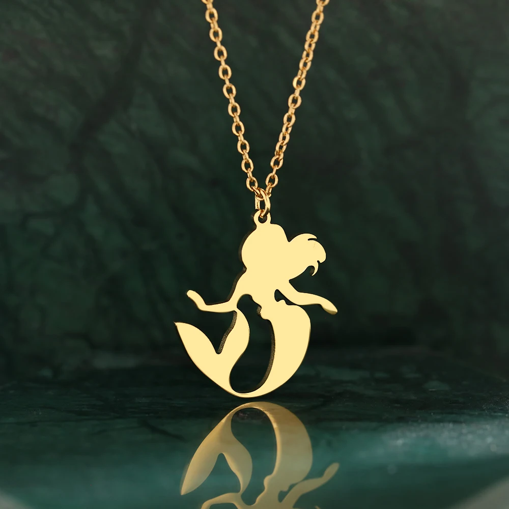 Stainless Steel Necklaces Cute Cartoon Fairy Tale Mermaid Pendant Children Girl Chain Fashion Necklace For Women Jewelry Teen