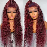 Burgundy Curly 13x6 360 Lace Front Human Hair Wigs Deep Water Wave For Women 180% Brazilian Remy Lace Wig 1B99j PrePlucked Wigs